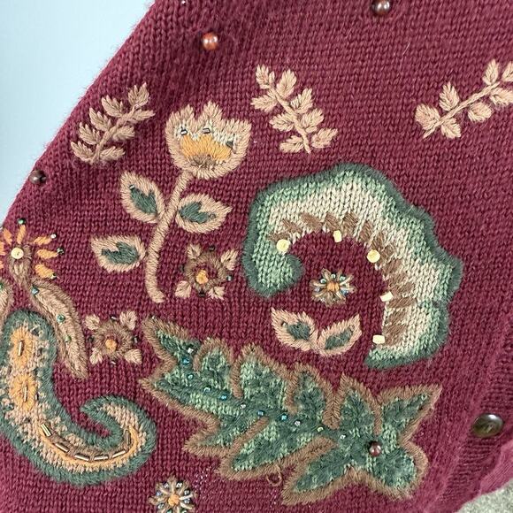 VTG 90s Koret Paisley Embroidered Sweater Vest Women S Knit Bead Sequin Grandma - Picture 2 of 12